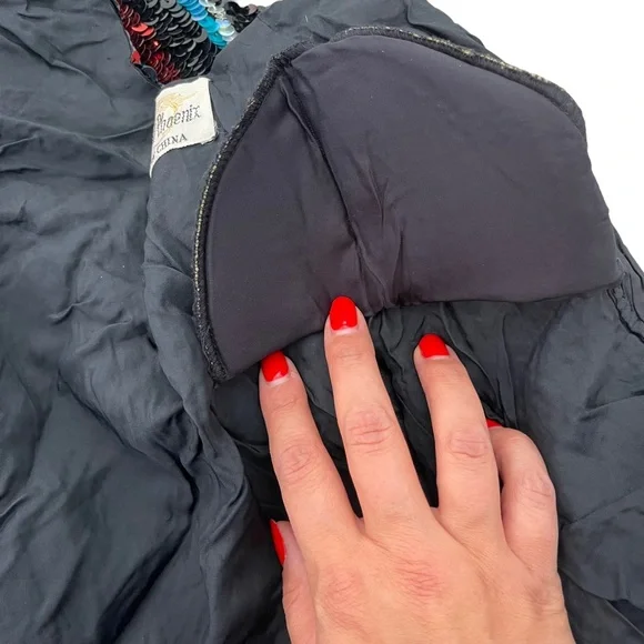 Vintage Multicolored Geometric Print Sequin Long Sleeve Blouse Peony and Phoenix - Picture 6 of 10